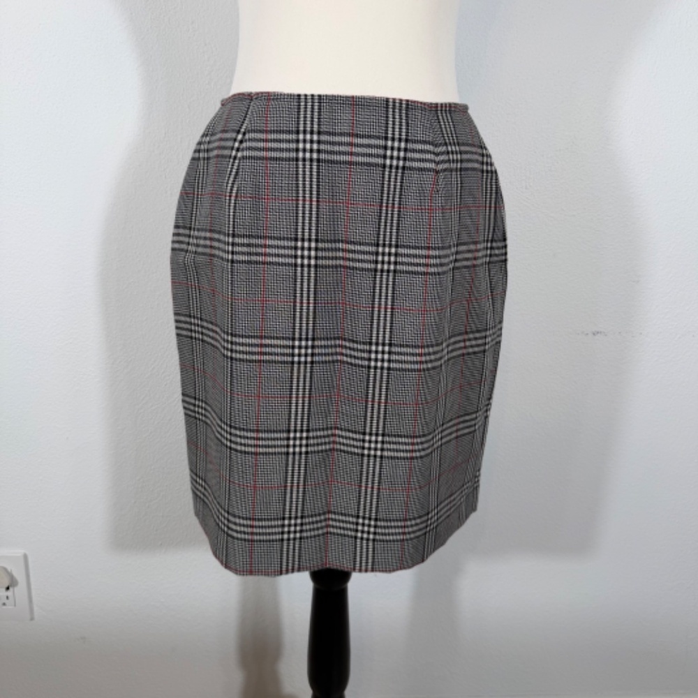 Vtg Casual Corner‎ Wool Blend Glen Plaid Pencil Skirt - Size 6 - Made in Italy